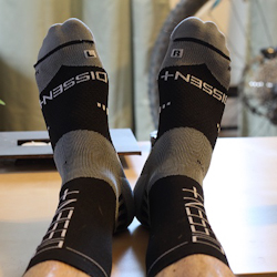 Dissent Labs socks, on feet