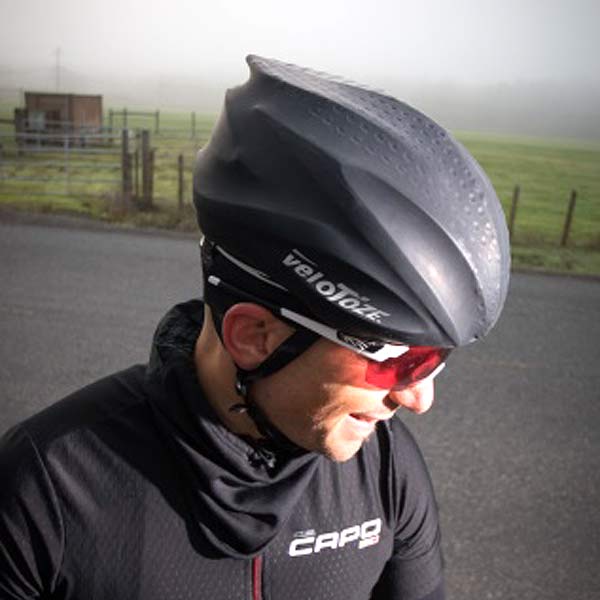veloToze Helmet Cover adds instant wind and rain protection for your head