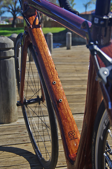 Htech Aeriform wooden road bike, frame close up