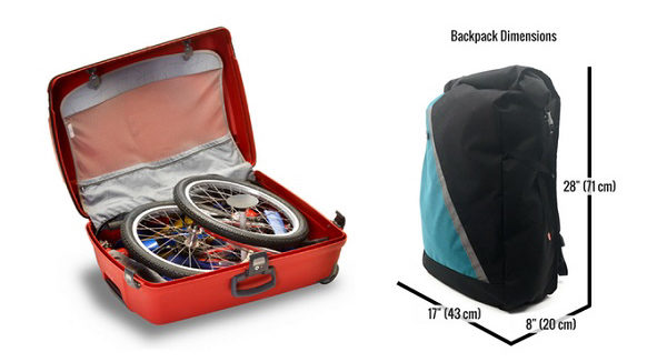 pakiT folding bike, suitcase and backpack