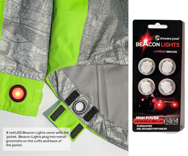 Shower's Pass hi-vis jackets, LED grommets