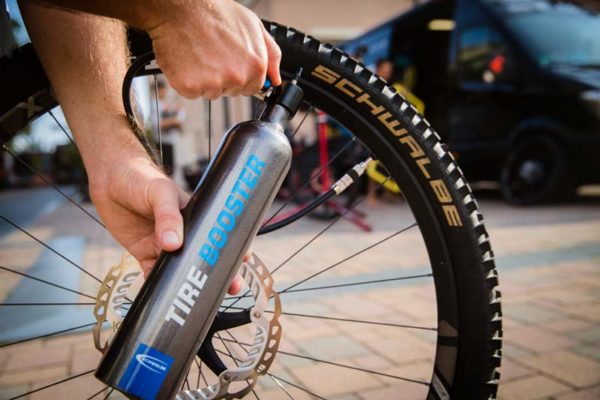 Schwalbe Tire Booster high pressure refillable air cylinder to make tubeless tire mounting easier and quicker