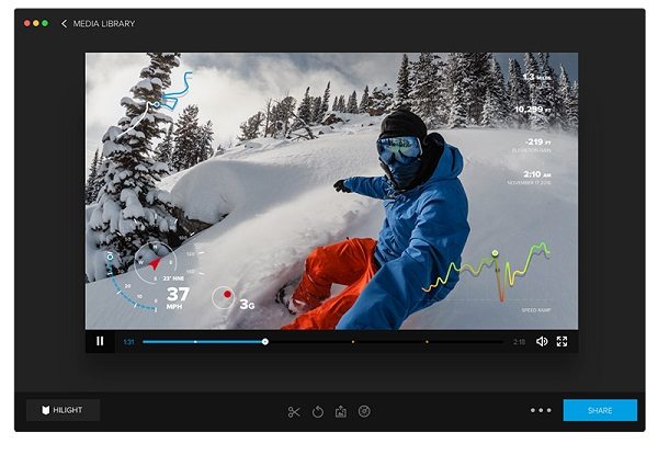 GoPro telemetry overlay, snowboarder