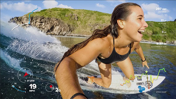 GoPro telemetry overlay, surfer girl