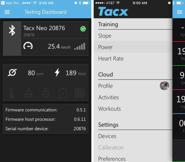 Tacx NEO Smart indoor cycling trainer app screenshots
