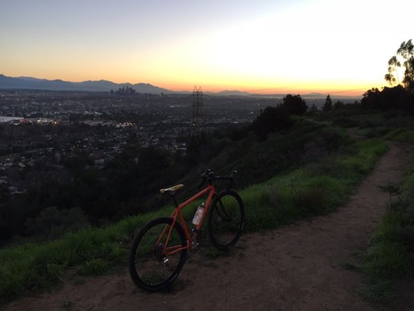 bikerumor pic of the day A little detour before work. 1st ride on the new CX frame I built with a downtown LA sunrise in the background. 