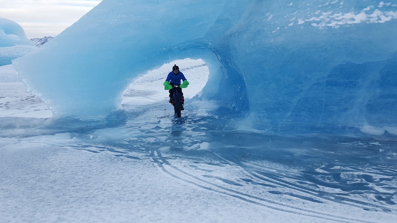 bikerumor pic of the day A fairly mild winter with little snow makes access easier to the Knik Glacier near Palmer, Alaska. Glacier icebergs freeze in the lake at the toe of the glacier in fantastic formations.