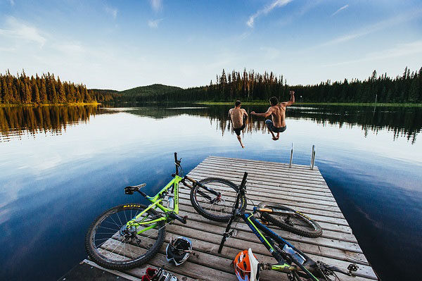 BC Bike Ride North, jumping in lake