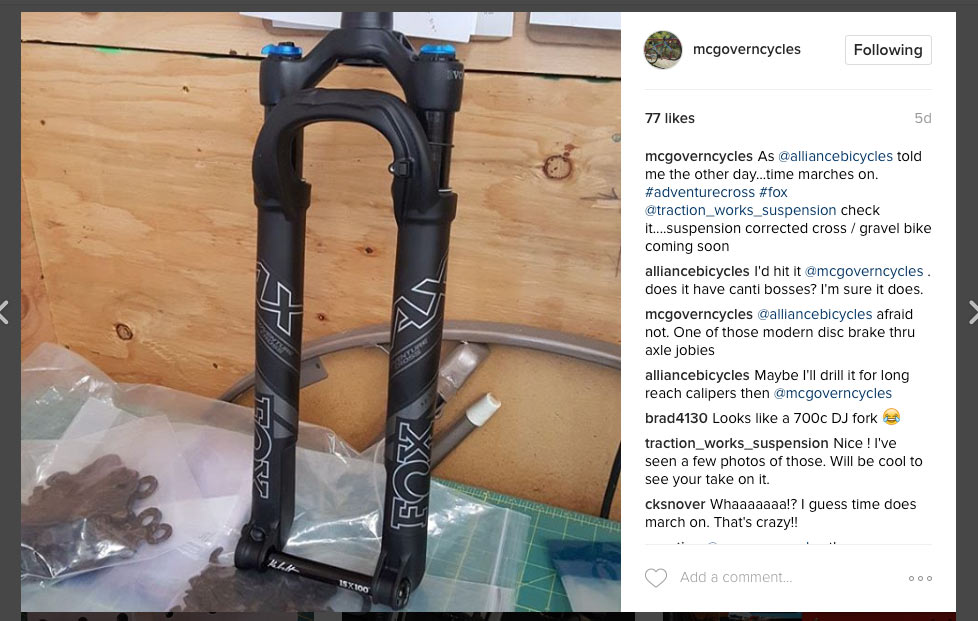 Prototype Fox Adventure Cross suspension fork for gravel bikes pops up again