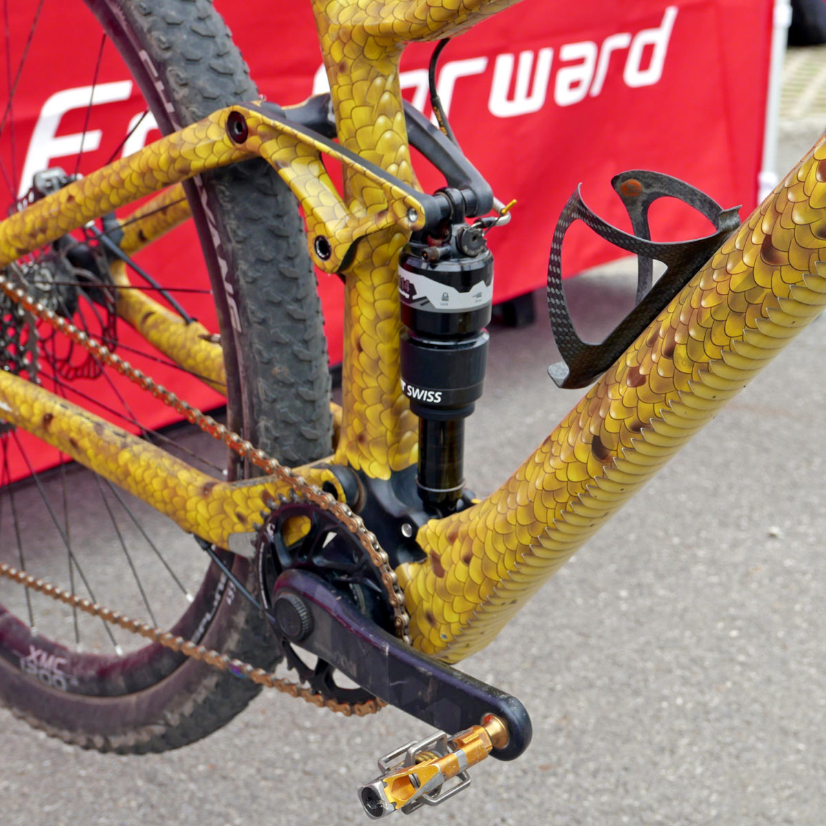 Spotted: Updated Felt Edict carbon mountain bike prototype, in snakeskin?