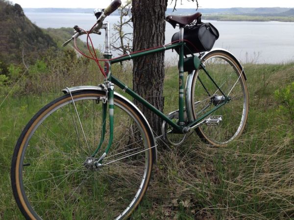 bikerumor pic of the day Here’s a shot of my 1953 German bike at the top of Maiden Rock, WI overlooking Lake Pepin (wide part of the Mississippi River) during the Lake Pepin 3-speed tour.