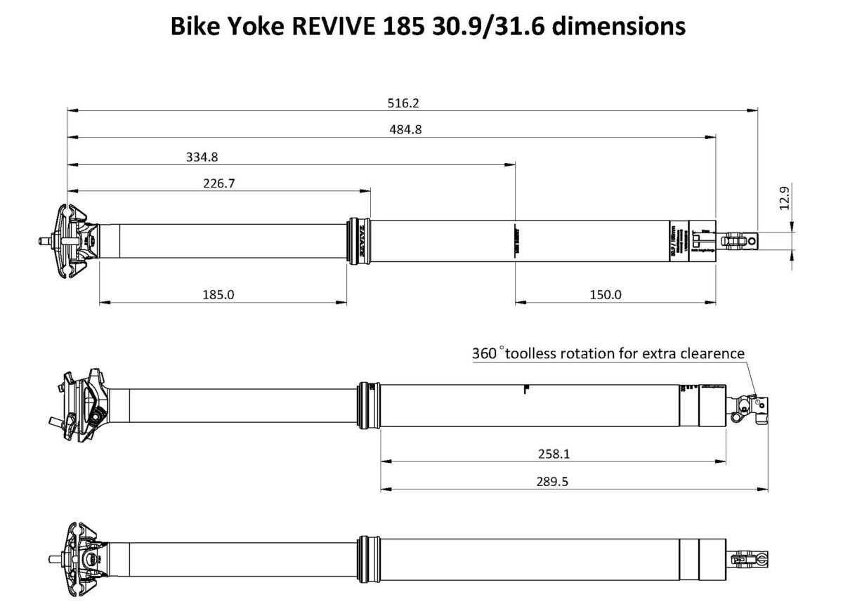 BikeYoke Revive 185 alternative hydraulic lockout mountain bike dropper seatpost 185mm specs