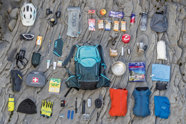 EVOC Explorer Pro 30l multi-day all-mountain trail bike backpack exploded 