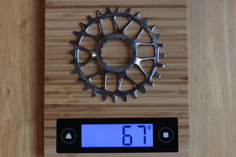 KA Engineering ti chainring on scale, actual weight