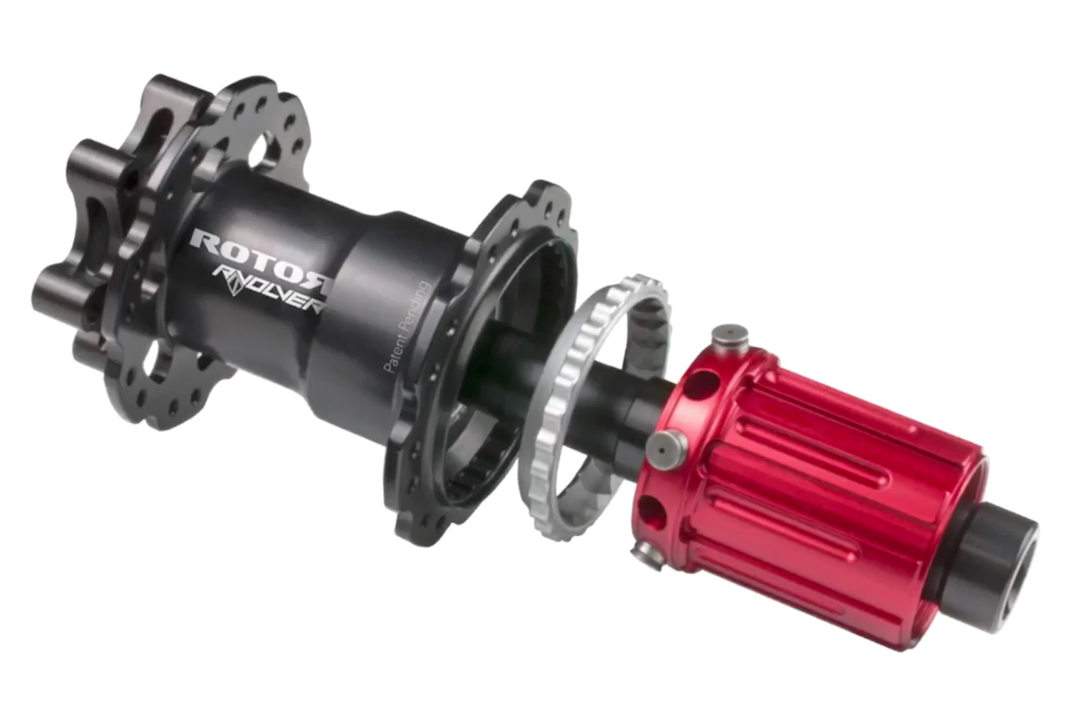 Rotor engages innovative RVOLVER radial cylindrical pawl bike hubs