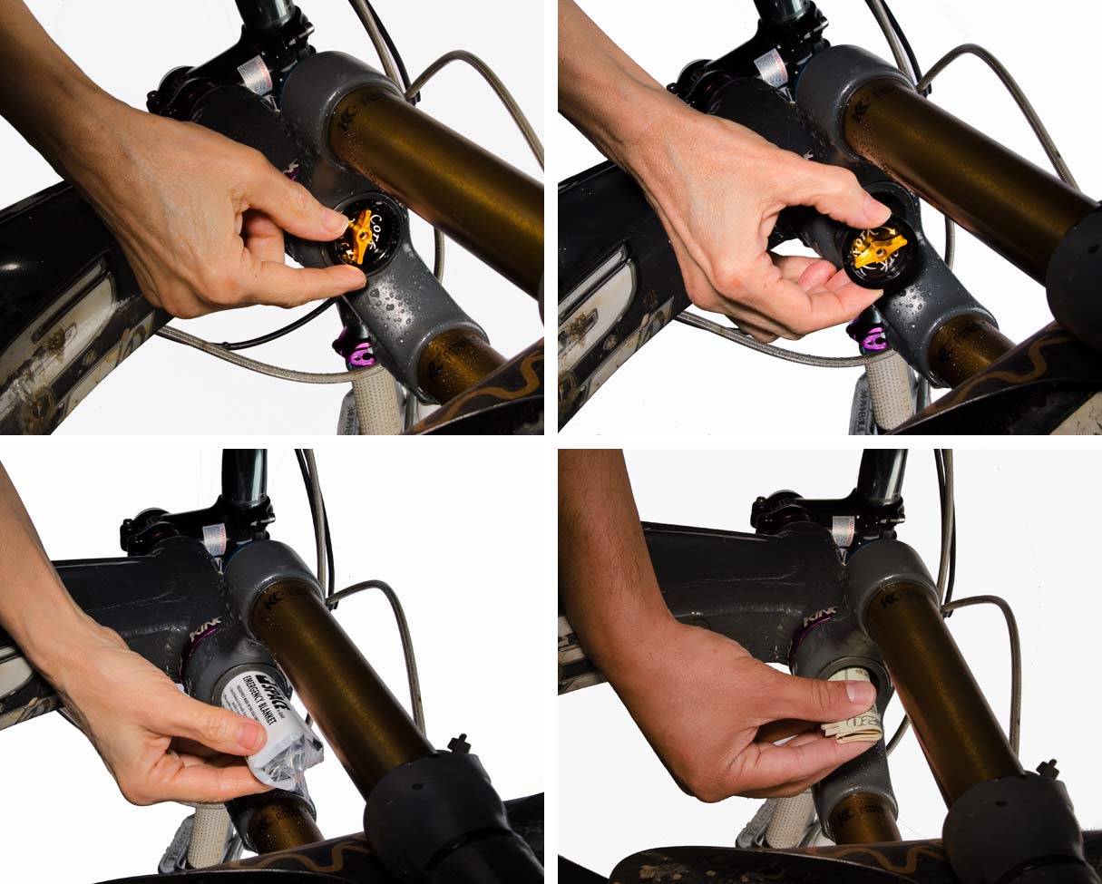 fork cork plug lets you store goodies inside your mountain bike suspension fork steerer tube