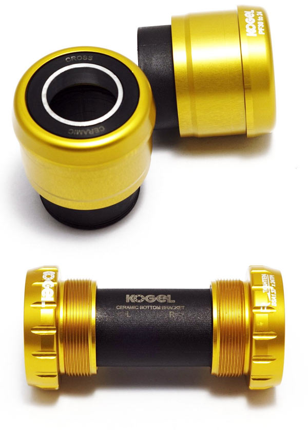 limited edition kogel ceramic bearing bottom brackets in gold ano