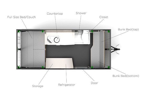 The Mantis has ample seating and bedding for four adults