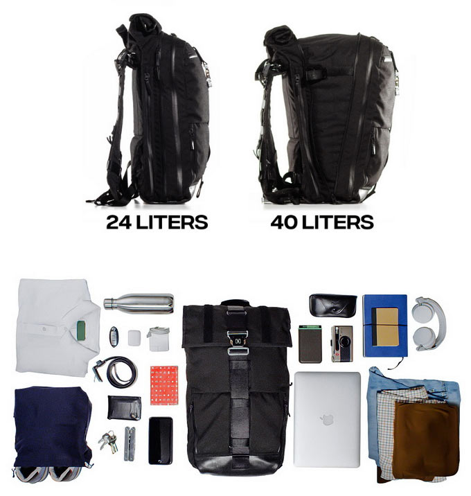 HURU overnighter travel backpack with extra storage and removable waist pack