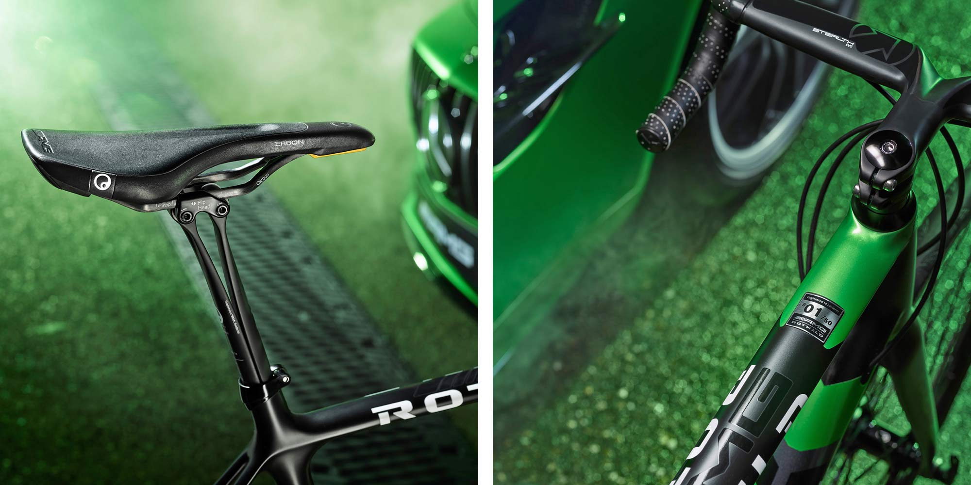 Rotwild x Mercedes-AMG R.S2 "Beast of the Green Hell" limited edition lightweight carbon disc-brake road bike cockpit details