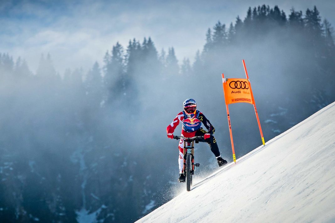 Max Stöckl bombs world's toughest alpine ski slope on stock Mondraker