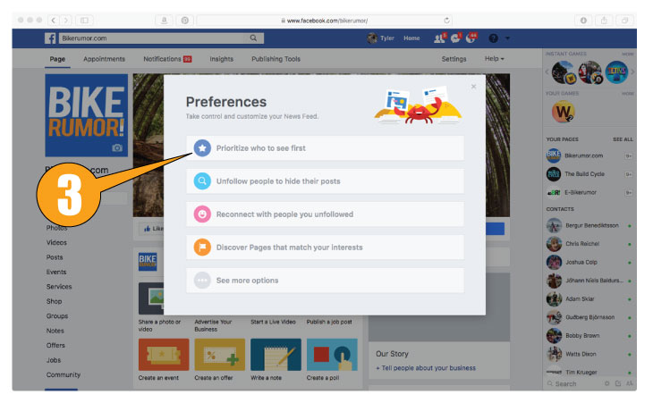 how to keep Bikerumor page showing up in Facebook feed