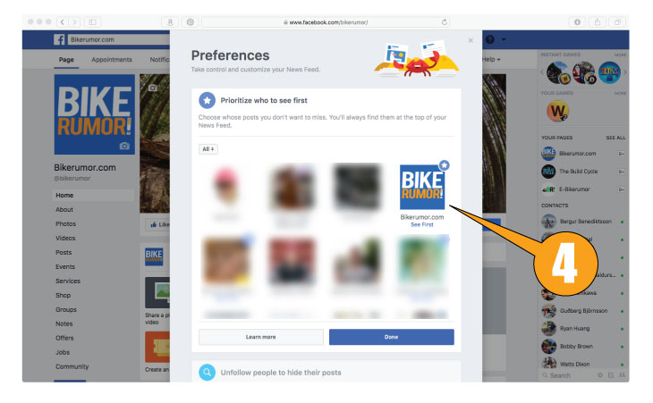 prioritize cycling news from Bikerumor in your Facebook news feed