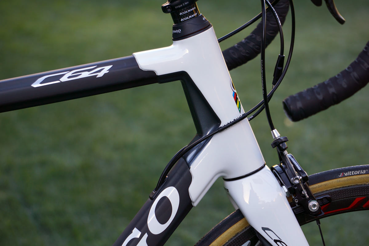 2018 Colnago C64 lightweight carbon road race bike gets a gusseted head tube lug to increase stiffness