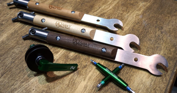 abbey bike tools debut new wood handle pedal wrenches 4-way multitool and six new BB cup tools at NAHBS 2018