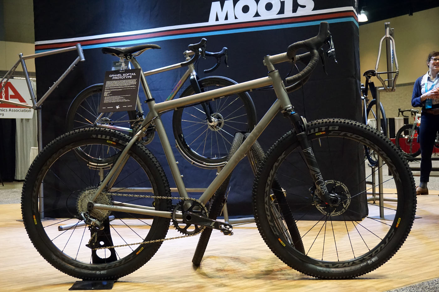 prototype moots softail gravel road bike with short travel rear suspension