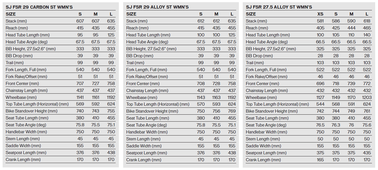 Specialized mtb size online chart