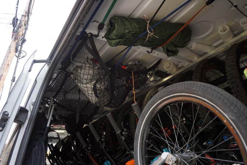 make extra storage space inside your sprinter or transit adventure van with hanging cargo nets