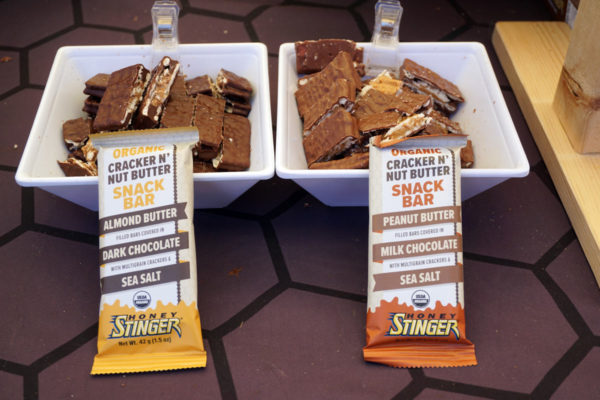 honey stinger cracker and nut butter filled energy snack with chocolate coating