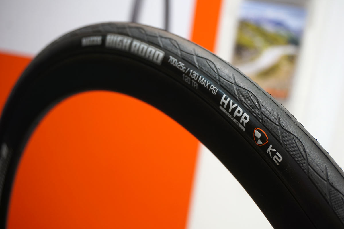 2019 Maxxis High Road road bike tire with HYPR rubber compound to reduce rolling resistance and improve grip