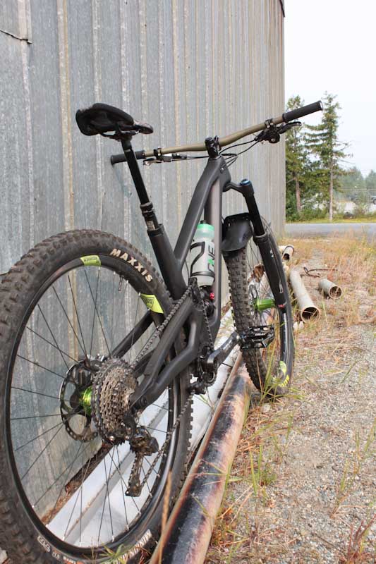 Forbidden Bike Company, prototype HSP trail bike, rear angle vertical shot