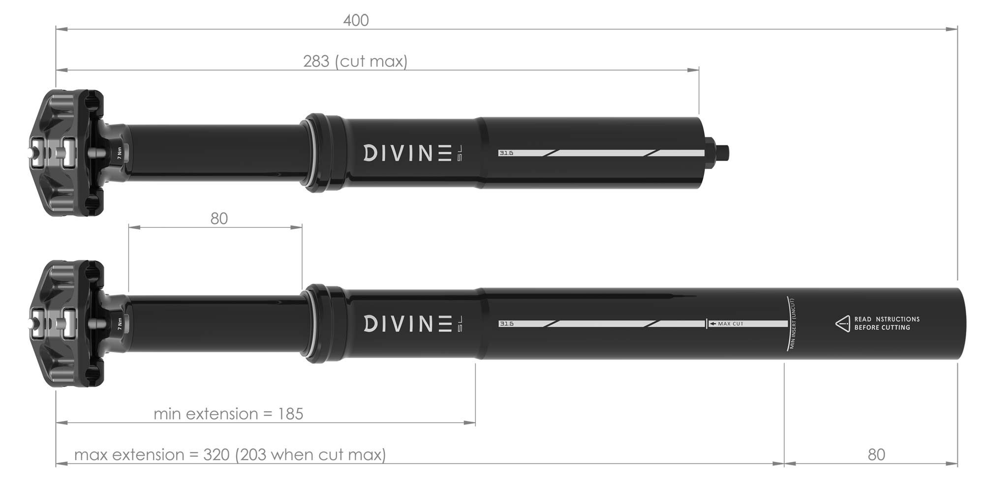 2019 BikeYoke Divine SL lightweight 80mm XC dropper post