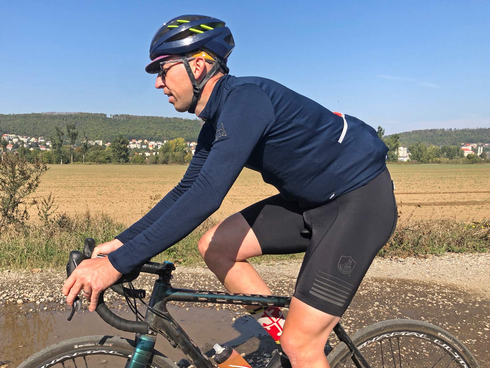 Podia Navy & Olive Merino, Podia Merino lightweight long sleeve Smartwool wool blend cycling jersey