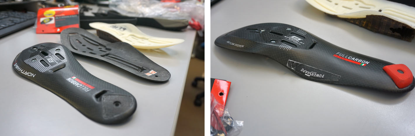 prototype carbon outsoles for new northwave road bike shoes