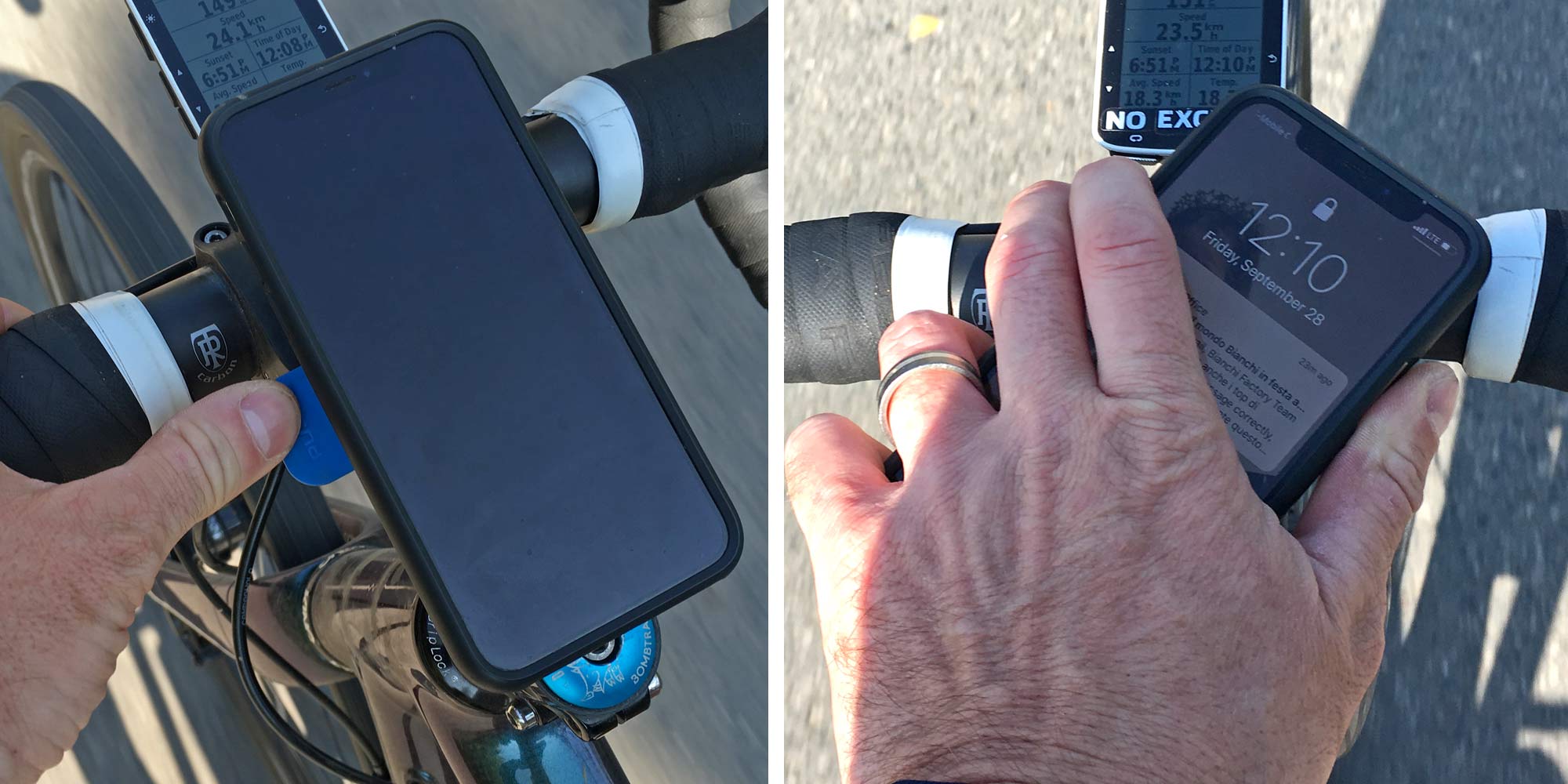 Quad Lock iPhone X case & Bike Mount kit on the bike