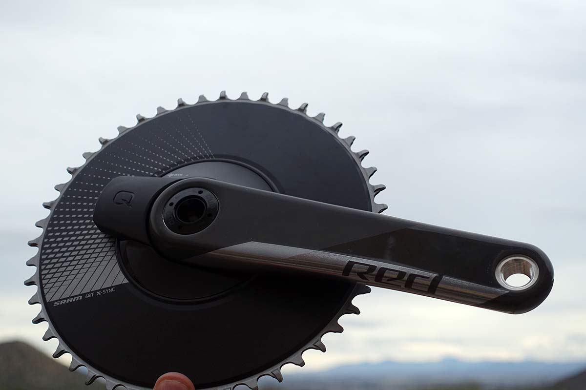 sram red 12-speed 1x chainring for TT time trial and triathlon has a built-in Quarq power meter