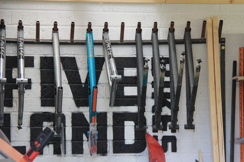 Tour Five Land Bikes steel frame building setup in Edinburgh