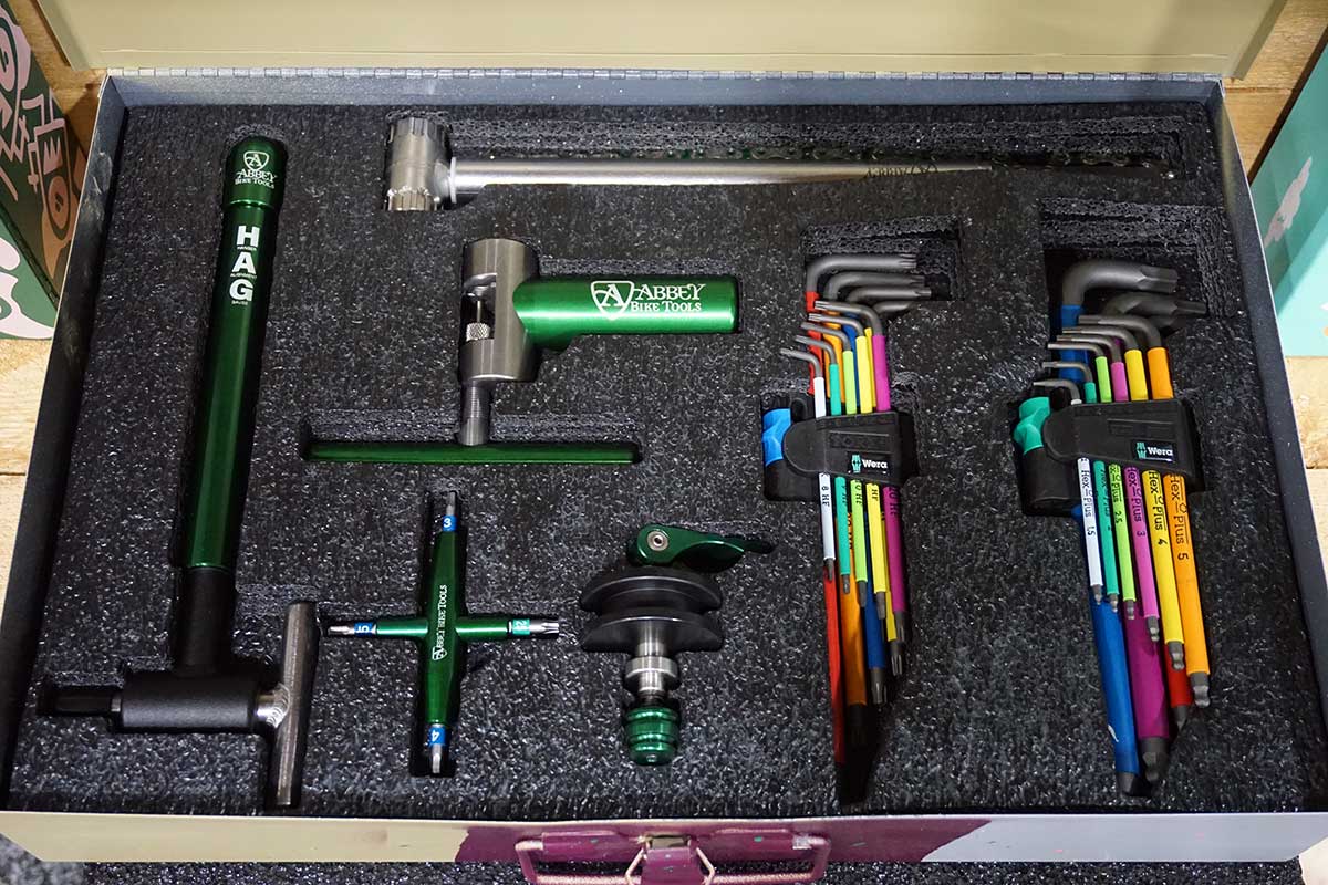 abbey bike tools kit with custom metal case painted by Squid Bikes