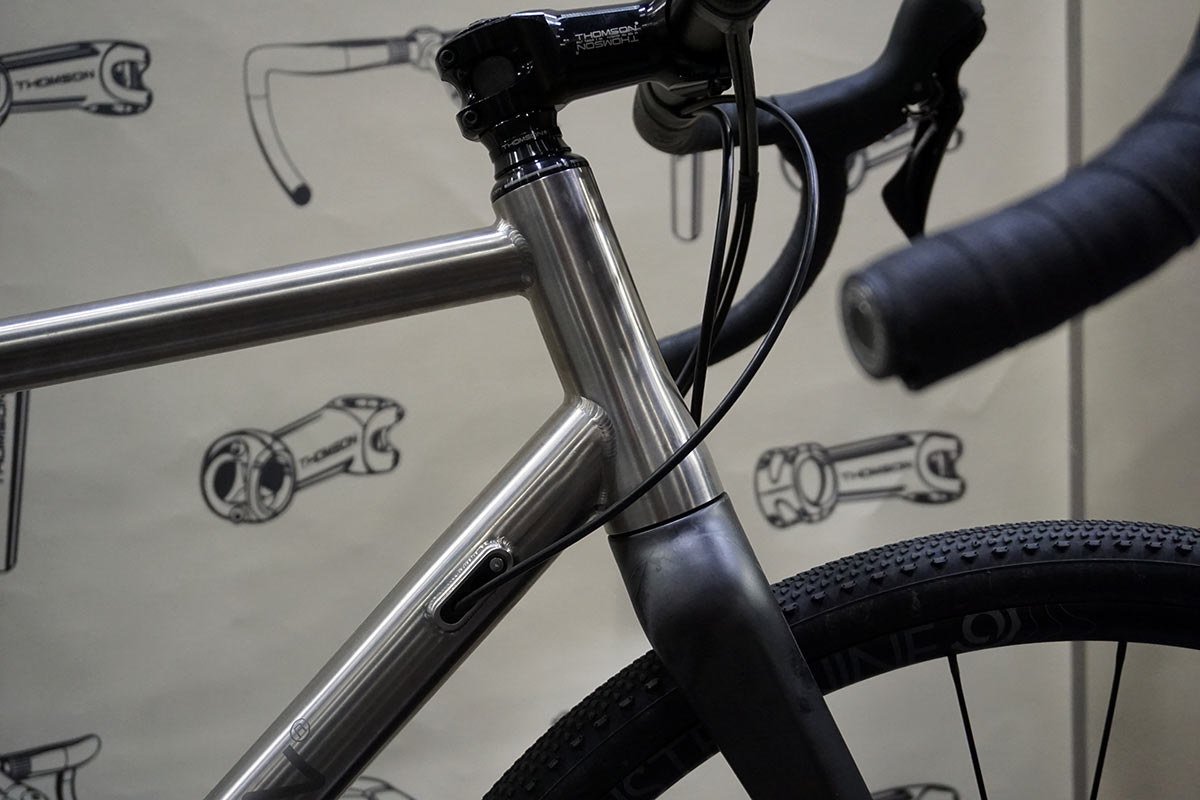 prototype thomson titanium gravel bike and titanium seatpost