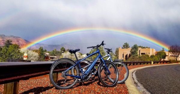 Bikerumor pic of the day riding Specialized Comos in Sedona Arizona under the rainbow.