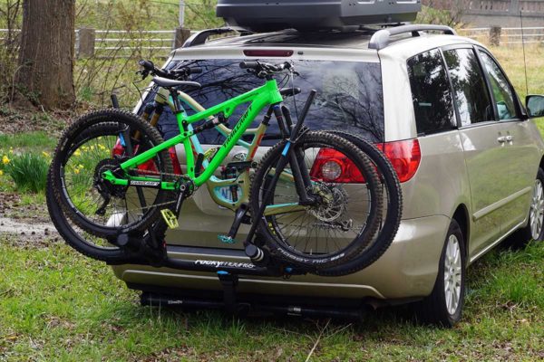 first look rocky mounts westslope hitch mount bike rack carries bikes with wide separation so handlebars won't rub