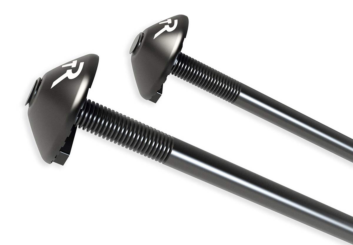 TriRig styx are ultra lightweight titanium skewers for road bikes with aerodynamic shapes