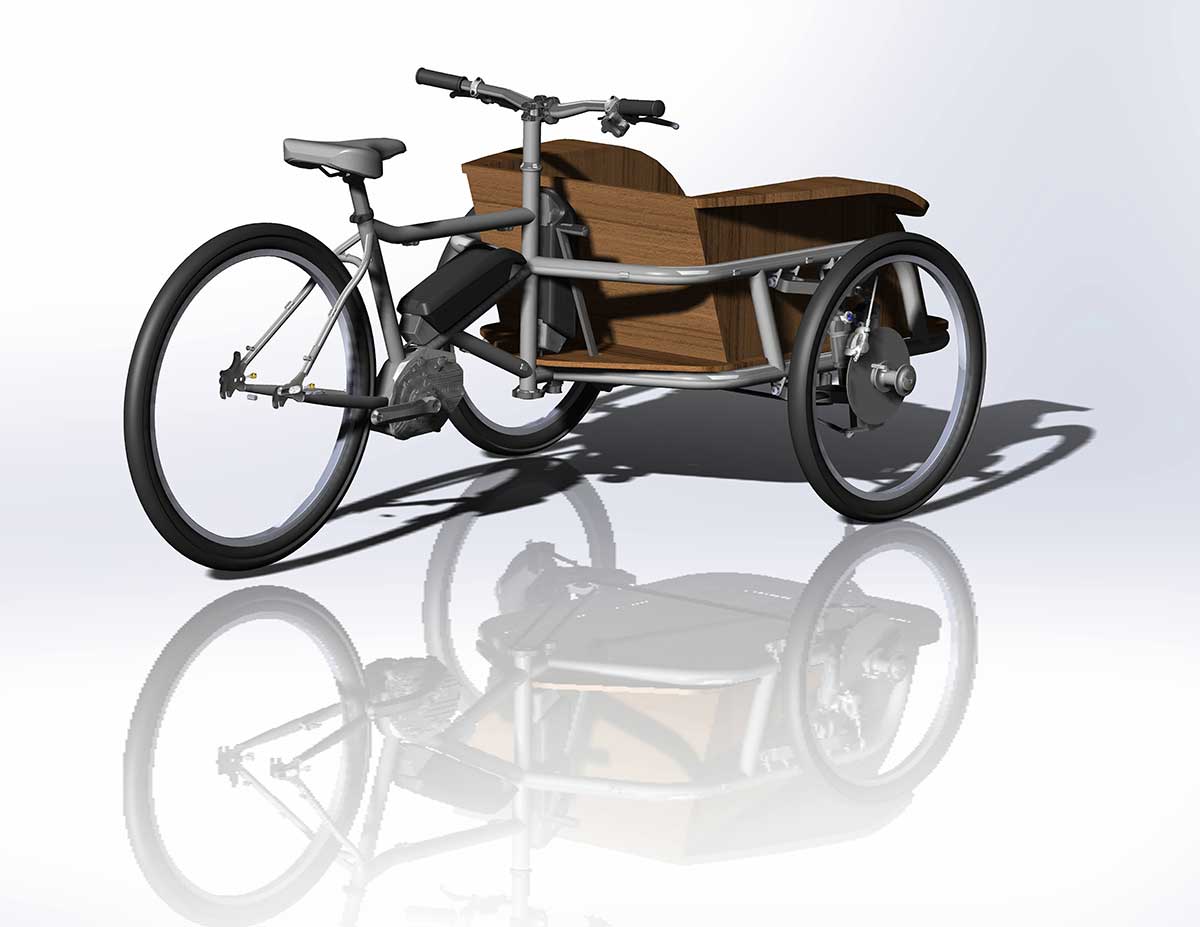 Juggernaut 2 e-cargo trike bicycle with independent front suspension and dual battery bosch motor