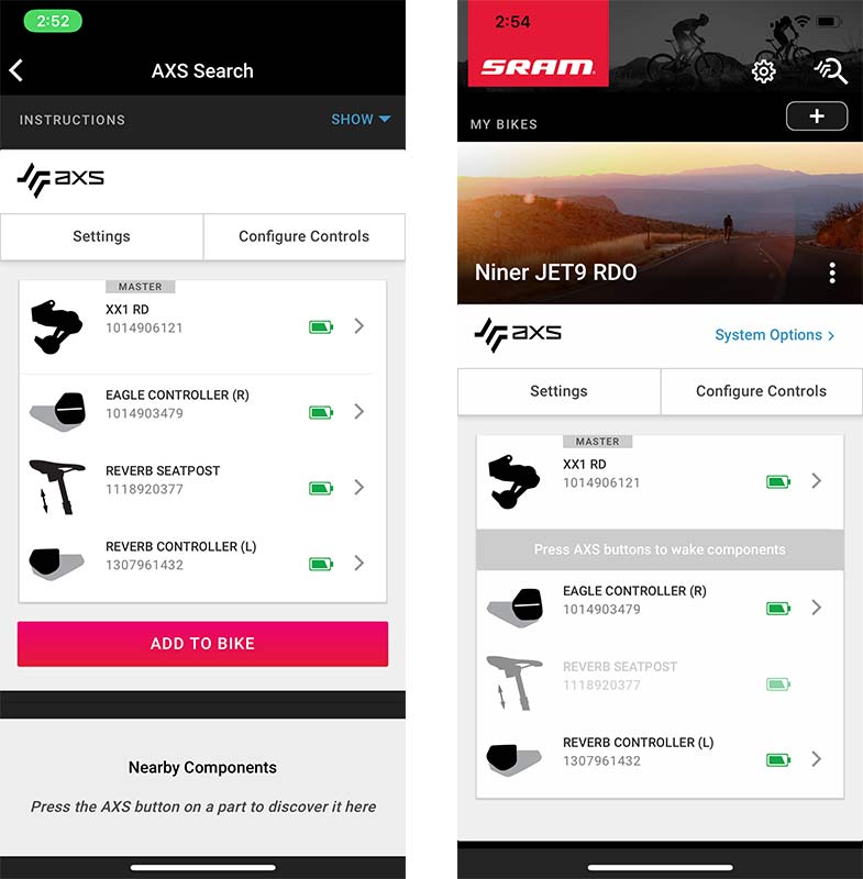 how to get all sram axs components paired to one bike in the app