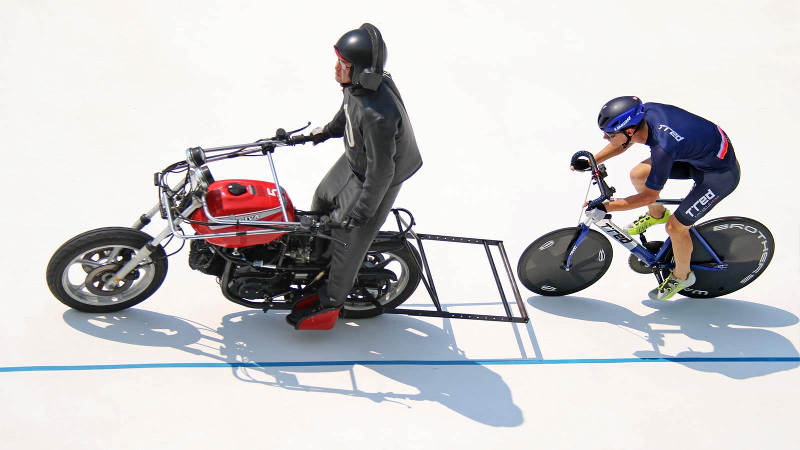 TRed Horkokhan motor paced track race bike prototype, T°Red Bikes modern aero alloy track Stayer bike