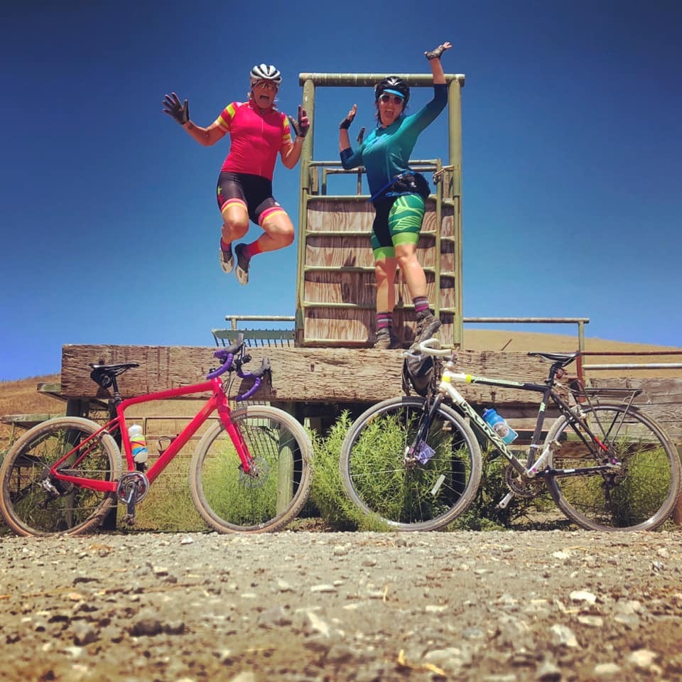 bikerumor pic of the day gravel cyclists jump photo on dry creek trail in union city california.